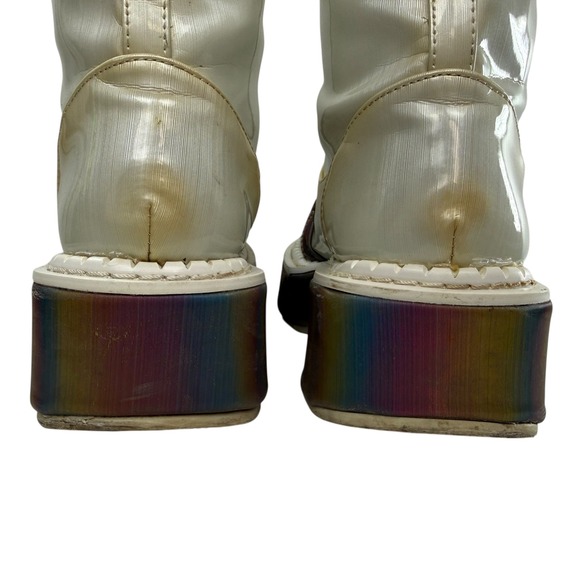Demonia Emily350 reflective rainbow platform combat boots Size 8.5 vegan leather - Picture 6 of 11